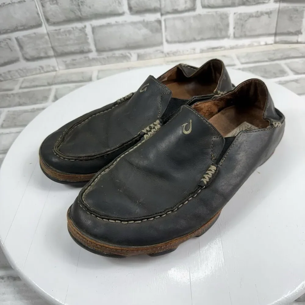 Olukai Moloa Men’s Size 9 Slip On Dark Brown Leather Casual Comfort Shoes